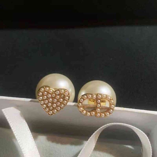

red same letter pearl earrings light luxury fashion earrings, Golden