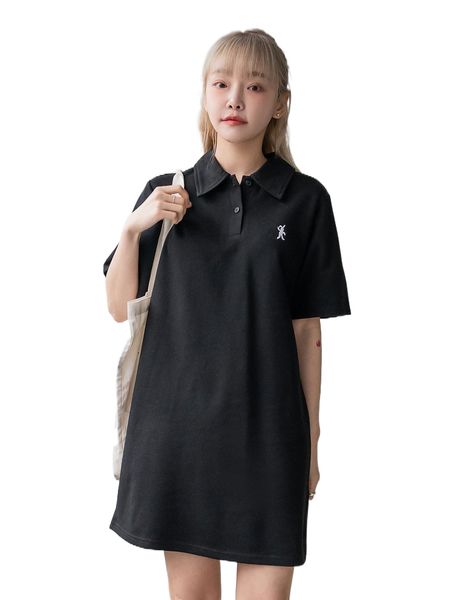 

dazy rabbit embroidery polo tee dress 93rk#, Black;gray