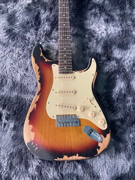 

aged sunburst st electric guitar body alder pickup sss chrome hardware can custom