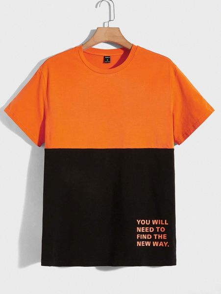 

men slogan graphic colorblock tee d7i4#, White;black