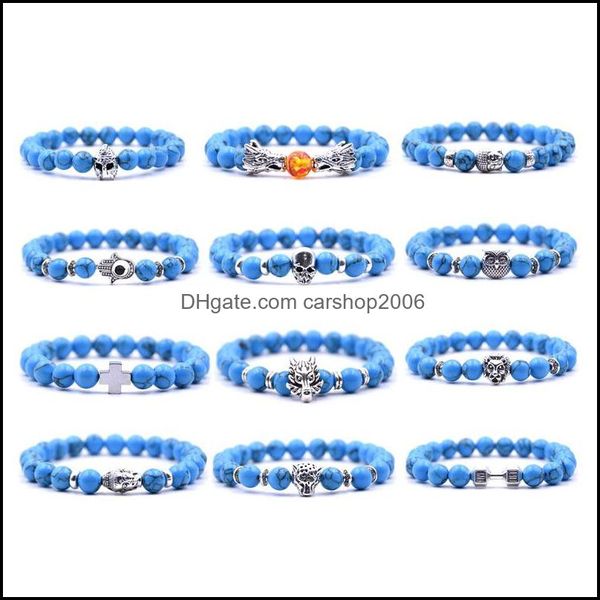 Pulseiras de charme pulseira turquesa pulseira de pedra drag￣o de palmeira coruja armadura de barbell leopard buddha skl cross carshop2006 carshop2006 dhjmd