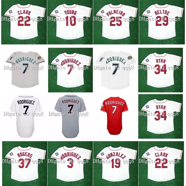 Na85 vintage 1995 Ivan Rodriguez Jerseys Juan Gonzalez Adrian Beltre Rafael Palmeiro Michael Young Will Clark Alex Rodriguez Nolan Ryan Rogers