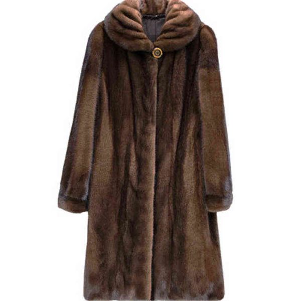 Nuova donna in pelliccia 90 cm Abbigliamento donna S-6XL Inverno Economia Pelliccia di visone Cappotto con cappuccio Cappotti di pelliccia finta di lusso T542 T220810