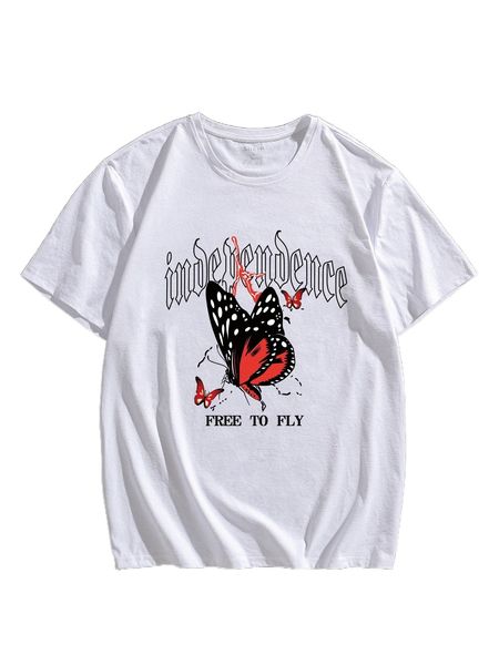 

men butterfly and slogan graphic tee b0gj#, White;black