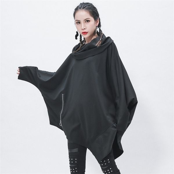 

eam loose fit black irregular sweatshirt turtleneck long sleeve women big size fashion spring autumn 1z316 201203