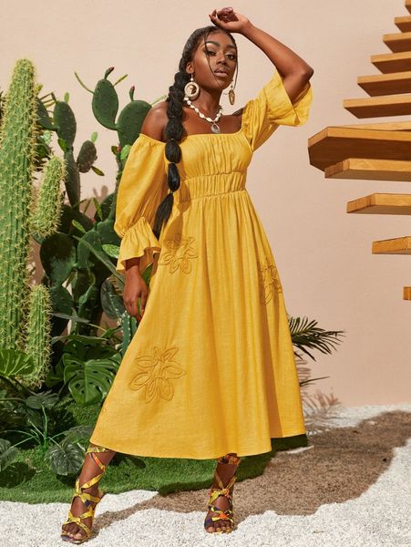 

sxy off the shoulder floral embroidery fold pleated dress c2pq#, Black;gray