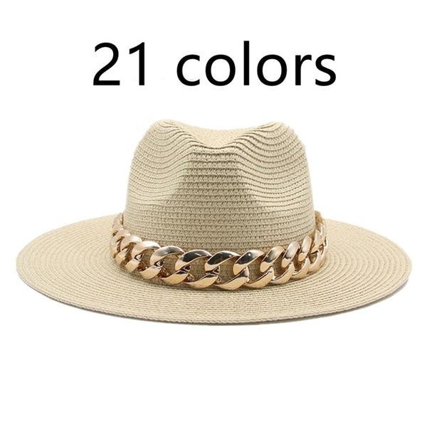 

wo hat sun straw panama gold chain belt for spring black khaki beach casual summer men hats sombrero hombre 220526, Blue;gray