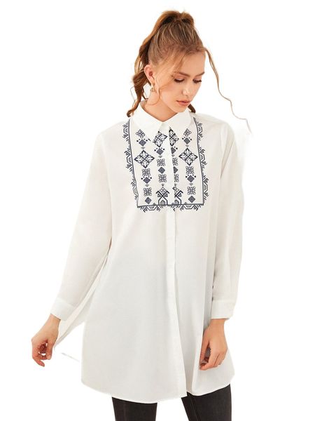 

geo print button front blouse h1zc#, White