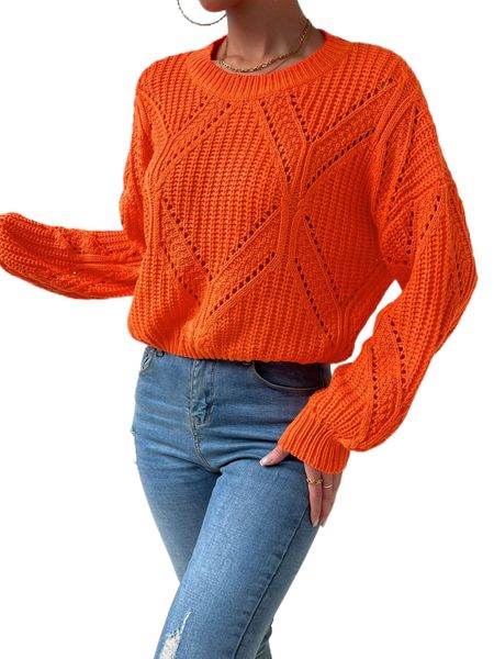 

neon-orange drop shoulder pointelle knit sweater x0ys#, White;black