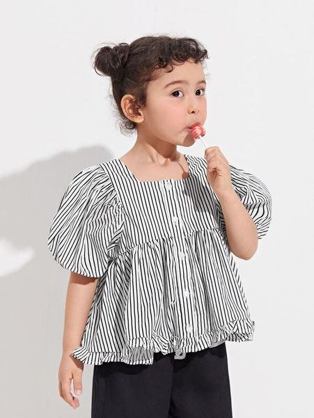 

toddler girls puff sleeve striped smock blouse she, White;black