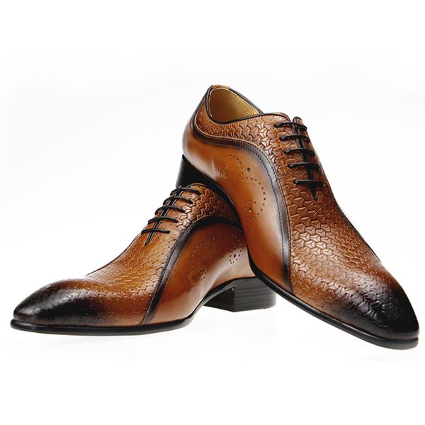 

arrival dress men wedding chaussure homme oxford for lace up man shoe leather sapato office luxury pointed formal shoes 220321, Black