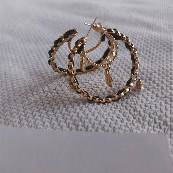 

metal hoop earring accessories lock with leather fashion pearl c symbol retro designer earrings312j, Golden