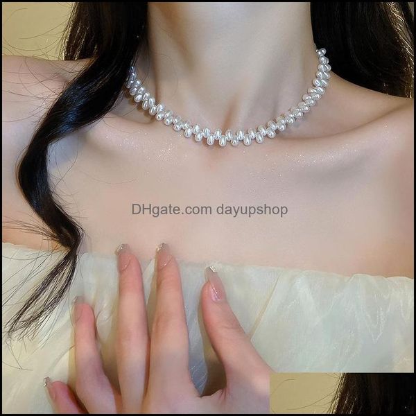 

chokers necklaces pendants jewelry ailodo pearl choker necklace for women girls korean elegant party wedding collier femme f dhrqx, Golden;silver