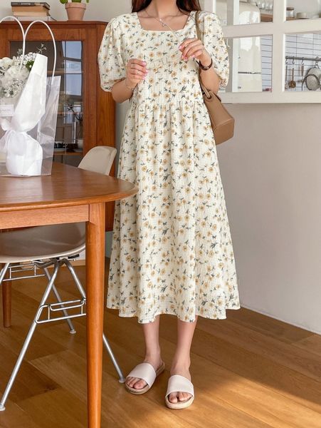 

dazy plaid & floral print puff sleeve tie back dress j3lb#, Black;gray