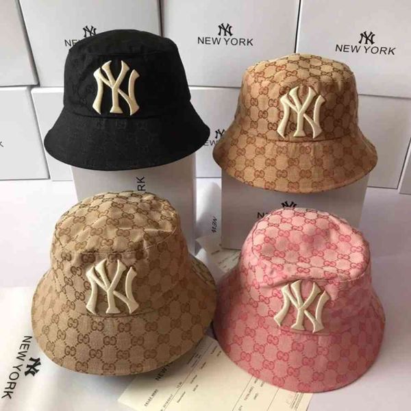 

korean chao brand full printed old fisherman hat letter embroidery co branded fashion men's and women's basin hat, Blue;gray