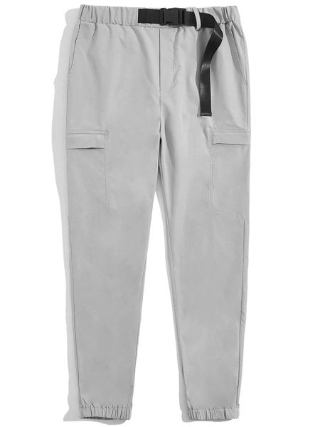 

men buckle detail flap pocket pants 96n9#, Black