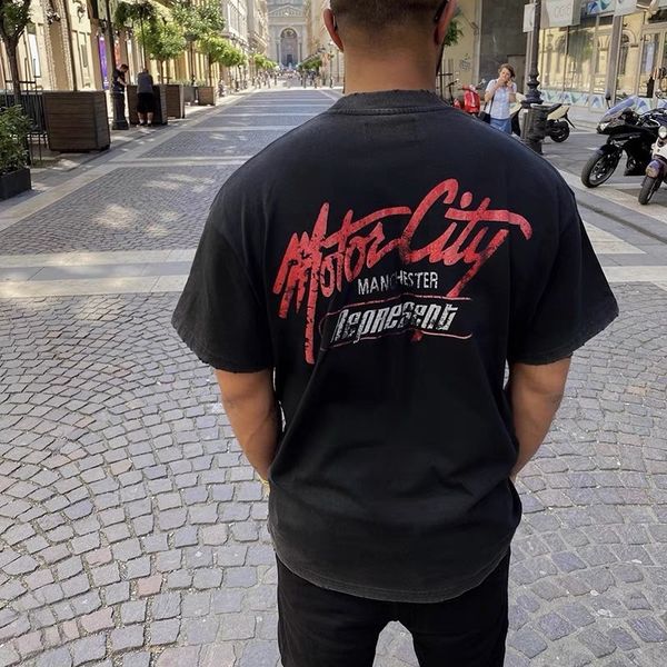 

men's t-shirts vintage t-shirt pocket distressed washing destruction retro men's and women's short sleeve tees, White;black