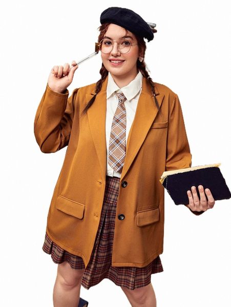 

plus peak collar flap pocket blazer x84v#, Black