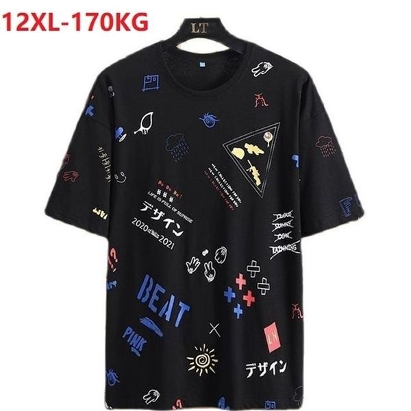 

150kg 170kg summer men cotton t-shirts short sleeve large size 8xl 10xl 12xl big size tees home casual loose black 54 220411, White;black