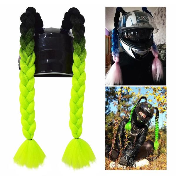 Motorradhelme 2 teile/para Helm Zöpfe Frau Perücke Für Motorrad Multicolor Twist Dual Pigtail Pferdeschwanz Mit SuckerMotorcycle