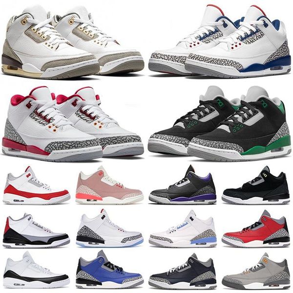 

men basketball shoes 3s jumpman 3 cardinal red pine green racer blue cool grey georgetown court purple laser orange mens trainers outdoor sp, Black