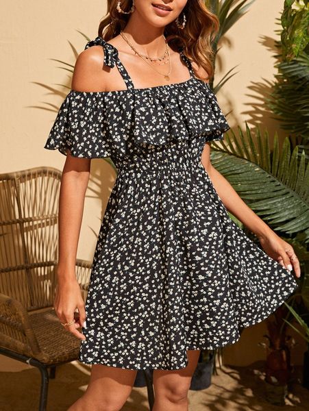 

ditsy floral cami dress i65d#, Black;gray