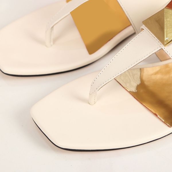 

new brand sandal square rivet design ladies solid color flat shoes, Black