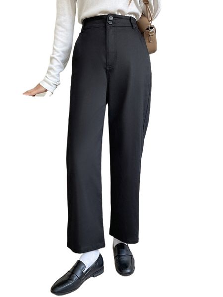 

dazy slant pockets straight leg pants l1dd#, Black;white