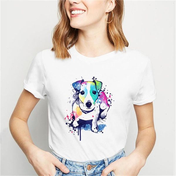 Aquarela Jack Jack Russell Terrier Terrier Animal Print T-shirt feminino Harajuku Graphic Dog Lovers engraçado