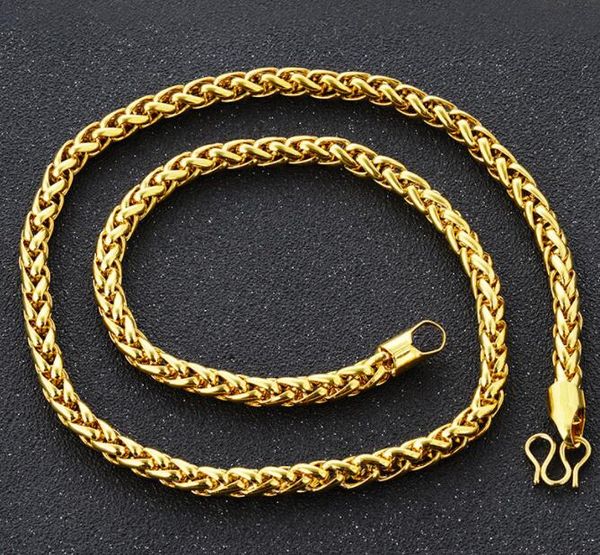

14k 6mm wheat chain men's domineering necklace 60cm gold plated, Silver