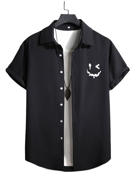 

men expression print button front shirt without tee y1og#, White;black
