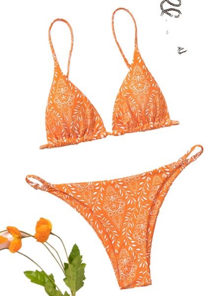 

plant print triangle bikini swimsuit n4lk#, White;black