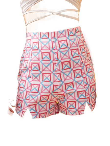 

x amanda mccarty allover geo print split hem shorts u2aa#, White;black