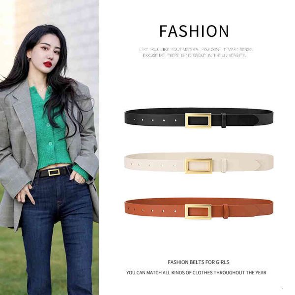

belts belt women's simple texture square smooth buckle real leather belt women's ins style suit jeans belt 3nku, Black;brown