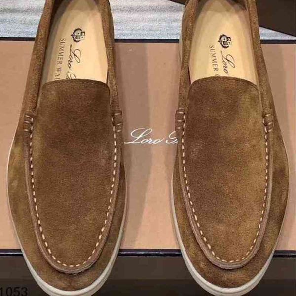 

designer-suede leather mens loro walk shoes luxury sneakers nubuck flats leisure dress shoe 9lf3, Black