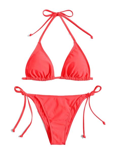 

tie side halter triangle bikini swimsuit s0ax#, White;black