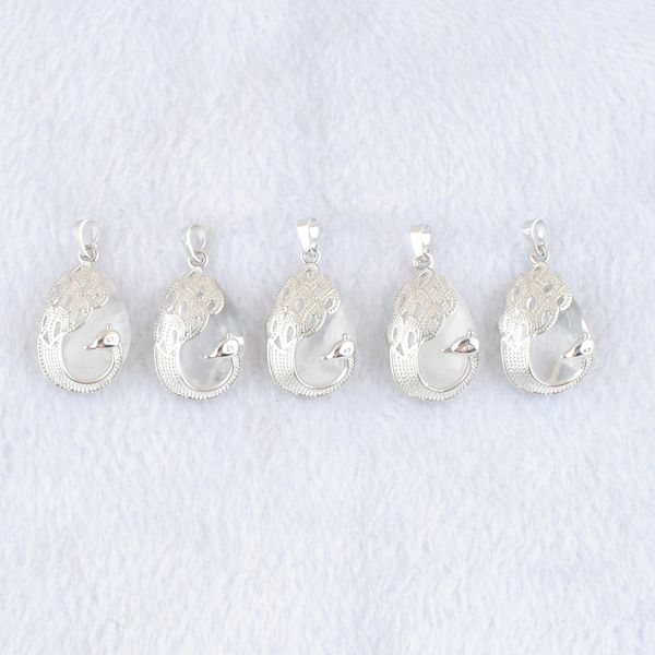 

pendulum pendant peacock pattern reiki natural crystal water drop cabochon gemstone animal charm for men women jewelry wholesale dn4640, Silver