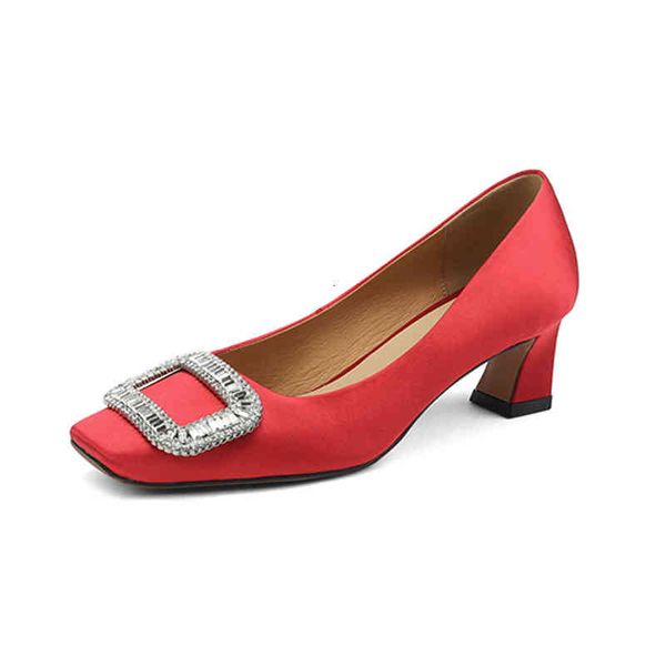 

dress shoes autumn and winter women's shoes square head thick heels medium button silk commuting shallow mouth 7p82, Black