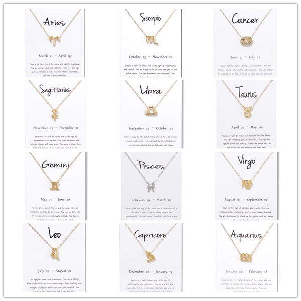 

chinese zodiac signs pendant necklaces with gift card men women twelve constellation gold silver chain jewelry necklace accessories bulk pri