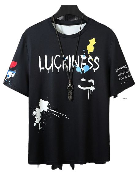 

men random splash ink & letter graphic tee v9iv#, White;black