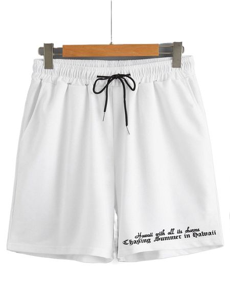 

romwe guys slogan graphic shorts j7l0#, White;black