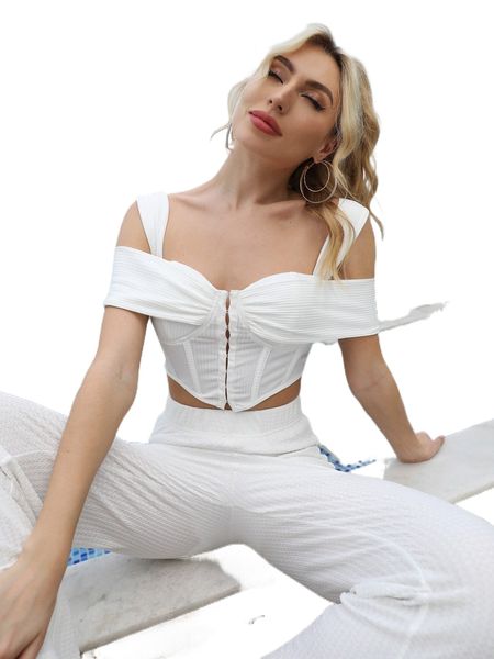 

d& hook and eye cold shoulder bustier crop l8n3#, White