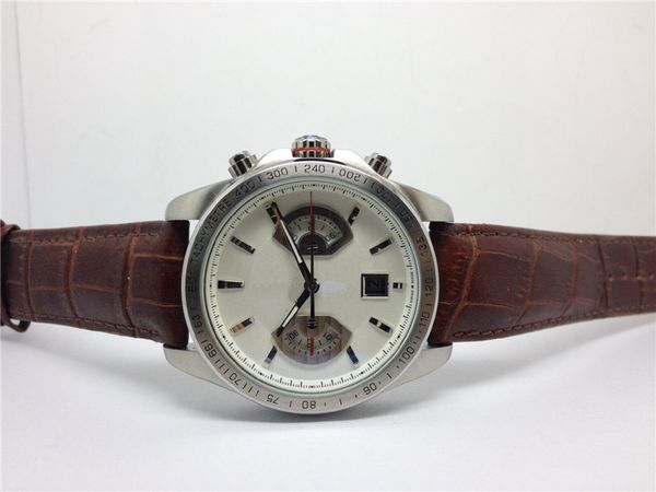 

male watch new fashion watches for man white face with brown leather strap automatic wristwatch t004, Slivery;brown