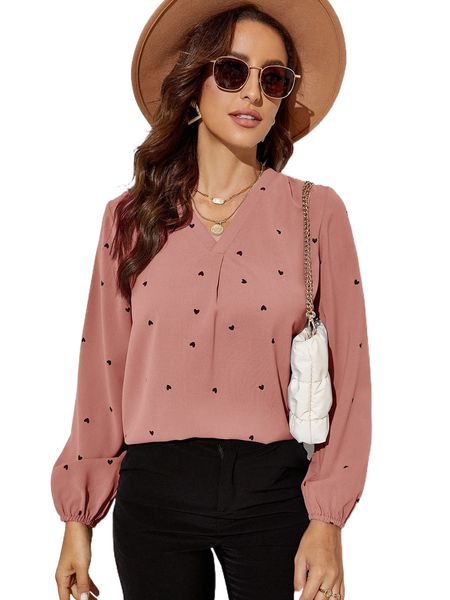 

heart print bishop sleeve blouse p0nt#, White