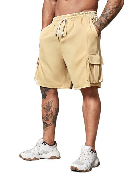 

extended sizes men drawstring waist flap pocket cargo shorts t4ow#, White;black