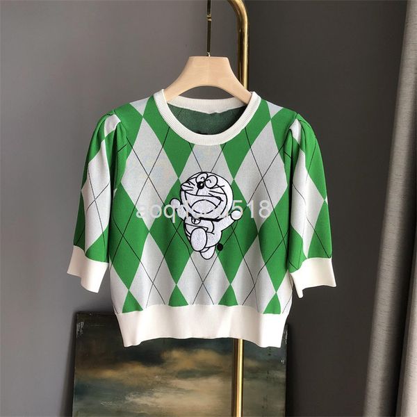 

women's knits & tees channel sharp goods knitwear women's 22 summer fashion age reduction lingge dingdang cat embroidered short sl, White