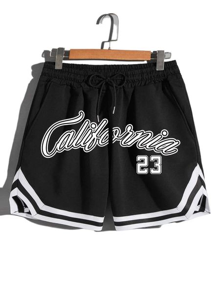 

romwe guys letter graphic striped trim shorts g3be#, White;black