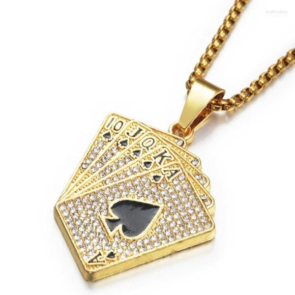 Collane a pendente in lega Personalità Hip Hop Gold Poker Cards Men Heal22