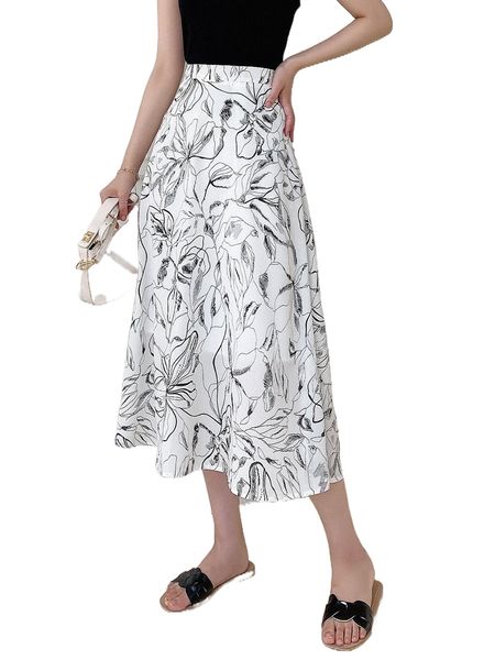 

dazy allover floral zipper back high waisted skirt s5rh#, Black