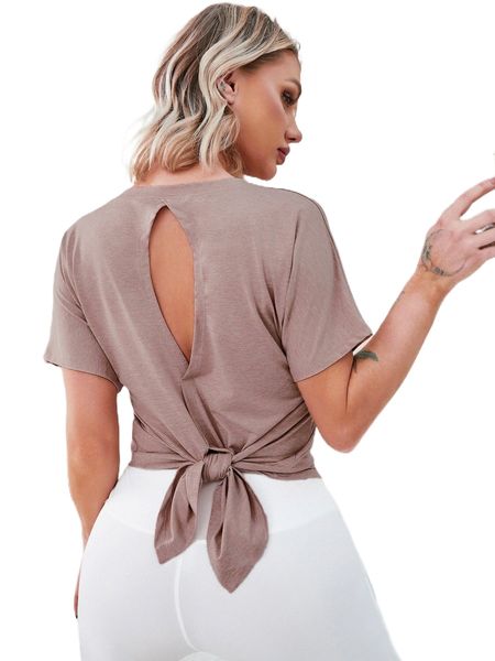 

cut out split back batwing sleeve sports tee n14x#, Gray